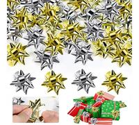 RMENOOR 80PCS Mini Nœuds de Noël Autocollant Nœuds Cadeaux 5CM Nœuds pour Emballage Cadeau Nœuds Cadeaux Auto-adhésif Petits Nœuds Décoratifs pour Emballage Cadeau, Mariage, Noël, Déco(Or, Argent)
