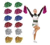 RMENOOR Lot de 12 Pompons de Pom-Pom Girl Duveteux avec Bande métallique avec poignée en Plastique, Pompons de Pom-Pom Girl pour matchs de Sport, Performance sur scène (Couleurs mélangées)