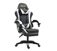RMF Chaise Gaming Professionnelle Ergonomique Inclinable, Fauteuil Gaming Assise Confortable et Relaxante avec Repose-Pieds - Chaise pour Gamer avec roulettes Pivotantes, Hauteur Réglable Blanc/Noir