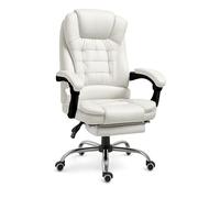 RMF Fauteuil de Bureau Ergonomique Inclinable Professionnel - Chaise de Bureau Confortable et Relaxante avec Repose-Pieds - Fauteuil Détente Pivotant et Réglable en Hauteur Blanc