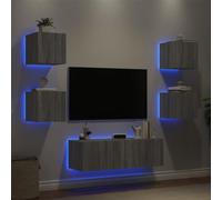 RMIHSJG 5 pièces - Meuble TV mural avec lumières LED - Gris Sonoma - Meuble TV - Commode - Buffet - Salon