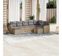 RMIHSJG 9 PIÈCES Canapé de Jardin avec Coussin Beige Poly Rotin PE Tressé Espace de Rangement Sac Imperméable Housse Amovible Design Modulaire pour Terrasse