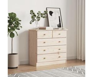 RMIHSJG Alta Commode en bois de pin massif 77 x 35 x 73 cm, avec 5 tiroirs, surface non traitée, design rustique, armoire d'appoint durable avec poignées en bois, grand espace de rangement