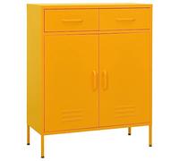 RMIHSJG Armoire de rangement en acier jaune moutarde - 80 x 35 x 101,5 cm - Avec tiroirs pour DVD, appareils multimédias et livres - Guide à roulement à billes en 3 parties - Espace de rangement