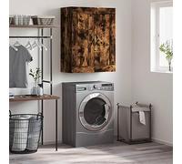 RMIHSJG Armoire murale en chêne fumé 69,5 x 34 x 90 cm en matériau dérivé du bois avec 3 compartiments et 2 portes pour montage mural, armoire de rangement robuste avec poignées en aluminium noir, peu