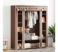 RMIHSJG Armoire pliante portable en tissu avec compartiments et barres - 45 x 150 x 176 cm - Marron - Housse anti-poussière pour vêtements et chaussures - Penderie pliable pour grenier, cave