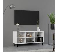 RMIHSJG Armoire TV avec pieds en métal - Blanc - Meuble de salon - Table console avec tiroirs - Rack HiFi - 103,5 x 30 x 50 cm