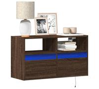 RMIHSJG Armoire TV murale avec éclairage LED marron aspect chêne - Buffet suspendu - Meuble TV HiFi - 80 x 31 x 45 cm