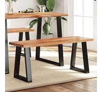 RMIHSJG Banc en bois d'acacia massif avec pieds en U pour salle à manger, salon, couloir, 110 cm, en bois d'acacia robuste, avec bord d'arbre et structure en acier industriel, durable