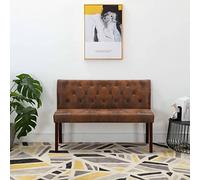 RMIHSJG Banc rétro classique 120 cm marron aspect daim avec dossier et motif boutons Rembourrage épais pour plus de confort Pieds en caoutchouc pour la stabilité Montage facile Banc de salon