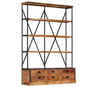 RMIHSJG Bibliothèque à 4 niveaux 6 tiroirs 122 × 36 × 181 cm en bois massif Petite armoire Cd Étagère Étagère à livres pour cuisine, salon, bureau, chambre à coucher