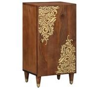 RMIHSJG Buffet avec étagère marron - 40 x 33 x 75 cm - Bois massif mangue - Design moderne avec accents dorés et matériel en laiton - Espace de rangement - Solution de rangement - Solution de salon