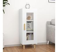 RMIHSJG Buffet blanc 34,5 x 34 x 90 cm en bois avec 3 compartiments et 1 porte en verre, montage de porte flexible à gauche ou à droite, pieds en bois pour plus de stabilité, beaucoup d'espace de