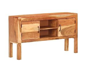RMIHSJG Buffet en bois d'acacia massif 116 x 30 x 66 cm avec deux portes et deux compartiments ouverts pour le rangement et la présentation, armoire d'appoint solide avec veinures naturelles