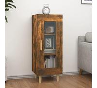 RMIHSJG Buffet en chêne fumé 34,5 x 34 x 90 cm avec 3 compartiments et 1 porte en verre pour espace de rangement, montage flexible de la porte à gauche ou à droite, pieds en bois pour plus de