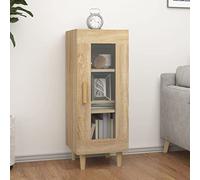 RMIHSJG Buffet en chêne Sonoma 34,5 x 34 x 90 cm - En bois avec 3 compartiments et 1 porte en verre pour beaucoup d'espace de rangement - Montage flexible de la porte à gauche ou à droite - Pieds en