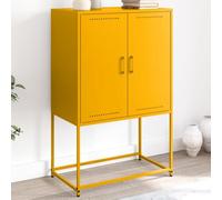RMIHSJG Buffet haut de style industriel jaune moutarde 68,5 x 38,5 x 107 cm en acier avec 4 compartiments, armoire de rangement pour salon, chambre à coucher, structure robuste et stable, nettoyage