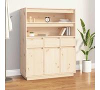 RMIHSJG Buffet haut en pin massif 89 x 40 x 116,5 cm avec 2 étagères, 3 tiroirs, 6 compartiments pour espace de rangement, buffet rustique en bois massif avec design stable et support mural