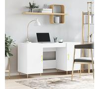 RMIHSJG Bureau blanc 140 x 50 x 75 cm en bois avec 4 compartiments et pieds en fer pour bureau et bureau à domicile, bureau avec espace de rangement et design industriel, durable et stable.