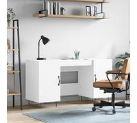 RMIHSJG Bureau blanc 140 x 50 x 75 cm en bois avec 4 compartiments et pieds en fer pour bureau et bureau à domicile, bureau durable avec espace de rangement et design industriel