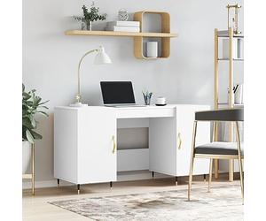 RMIHSJG Bureau blanc 140 x 50 x 75 cm en bois avec 4 compartiments et pieds en fer pour bureau et bureau à domicile, bureau avec espace de rangement et design industriel, durable