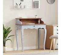 RMIHSJG Bureau blanc 80 x 40 x 92 cm en bois d'acajou massif avec deux tiroirs spacieux pour le bureau à domicile et les études, design rustique, couleur marron/blanc, robuste