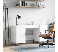 RMIHSJG Bureau en bois blanc brillant 140 x 50 x 75 cm avec 4 compartiments et pieds en fer pour bureau et bureau à domicile, bureau avec espace de rangement et design industriel, durable
