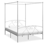 RMIHSJG Cadre de lit à baldaquin en métal blanc 160 x 200 cm avec cadre supérieur pour rideaux - Cadre de lit robuste avec sommier à lattes pour un style élégant de chambre à coucher et une intimité