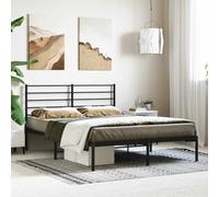 RMIHSJG Cadre de lit avec tête de lit, en métal, noir, 160 x 200 cm, structure en acier, sommier à lattes, espace de rangement, construction métallique robuste