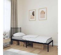 RMIHSJG Cadre de lit avec tête de lit en métal noir, 75 x 190 cm, construction métallique robuste en acier revêtu par pulvérisation, sommier à lattes et espace de rangement, design élégant pour une