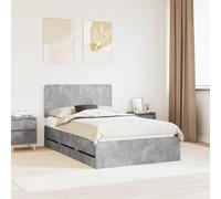 RMIHSJG Cadre de lit avec tête de lit, gris béton, 120 x 200 cm, en bois d'ingénieur, avec tiroir caché et cadre à lattes robuste, pour chambre à coucher moderne