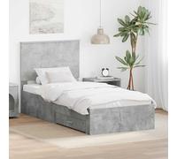 RMIHSJG Cadre de lit avec tête de lit gris béton 90 x 200 cm en bois avec tiroirs et poignées argentées pour un design moderne de chambre à coucher, concept d'espace de rangement fonctionnel et