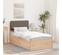 RMIHSJG Cadre de lit avec tête de lit rembourrée taupe 100 x 200 cm en pin massif avec latte à plateforme fonctionnelle pour un confort de sommeil minimaliste