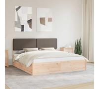 RMIHSJG Cadre de lit avec tête de lit rembourrée taupe 200 x 200 cm en pin massif avec latte à plateforme fonctionnelle pour un confort de sommeil minimaliste et un montage facile