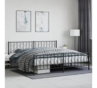 RMIHSJG Cadre de lit avec tête et pied de lit, en métal, noir, 200 x 200 cm, structure en acier, sommier à lattes, espace de rangement, construction métallique robuste