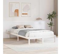 RMIHSJG Cadre de lit blanc 135 x 190 cm en pin massif avec sommier à lattes fixes et dos raffiné pour un design moderne de chambre à coucher