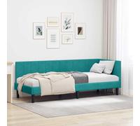 RMIHSJG Cadre de lit d'angle avec tête de lit, turquoise, 80 x 200 cm, lit de jour, en velours, en forme de L, avec base à lattes fixes, pour une installation peu encombrante et une adaptabilité