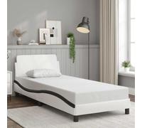 RMIHSJG Cadre de lit Dover 90 x 200 cm en blanc et noir avec tête de lit en cuir synthétique durable, pieds de support stables et lattes de contreplaqué pour un excellent soutien et une modernité