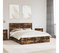 RMIHSJG Cadre de lit en bois dérivé de chêne fumé, 160 x 200 cm, avec sommier à lattes fixe et espace de rangement caché, design autoportant pour un soutien stable et une facilité