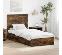 RMIHSJG Cadre de lit en chêne fumé, 90 x 190 cm, matériau dérivé du bois avec sommier à lattes et 2 tiroirs, design moderne pour un confort de sommeil organisé et une solution de rangement