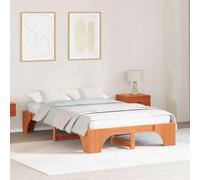 RMIHSJG Cadre de lit en pin massif 120 x 200 cm marron cire, avec sommier à lattes fixe et dos raffiné pour un soutien stable et un design élégant de chambre à coucher