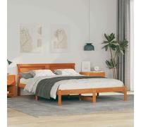 RMIHSJG Cadre de lit en pin massif 150 x 200 cm marron cire, avec latte de plate-forme et fonction de charge USB, pour un design moderne de chambre à coucher