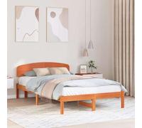 RMIHSJG Cadre de lit en pin massif marron cire, 120 x 190 cm, avec sommier à lattes fixes et tête de lit, cadre de lit moderne pour un soutien solide et une longue durée de vie, simple