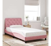 RMIHSJG Cadre de lit en velours, avec tête de lit, 100 x 200 cm, rose, coussin en velours doux avec rembourrage en mousse pour soutien du dos, design latéral ondulé, stable
