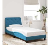 RMIHSJG Cadre de lit en velours, avec tête de lit, 90 x 190 cm, bleu, sans matelas, coussin de tête de lit avec rembourrage en mousse pour soutien dorsal et design latéral ondulé