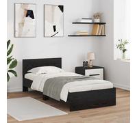 RMIHSJG Cadre de lit LED, avec tête de lit et éclairage, aspect chêne noir, 90 x 190 cm, en bois dérivé, design moderne pour chambre à coucher avec bandes LED dynamiques USB