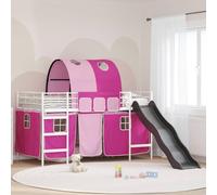 RMIHSJG Cadre de lit loft avec rideaux, arche et toboggan en acier robuste pour un soutien stable et un confort de sommeil durable