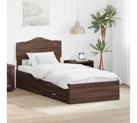 RMIHSJG Cadre de lit marron aspect chêne 100 x 200 cm en bois avec espace de rangement et tête de lit, cadre de lit de rangement moderne avec tiroirs et sommier à lattes, pour organiser