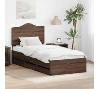 RMIHSJG Cadre de lit marron aspect chêne, 98,5 x 200 cm, en bois d'ingénieur, avec tiroirs cachés et sommier à lattes fixes pour l'espace de rangement et la stabilité, design minimaliste moderne
