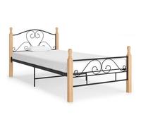 RMIHSJG Cadre de lit noir en métal 100 x 200 cm lit simple avec bois de chêne et lattes robustes pour un confort optimal et une stabilité durable